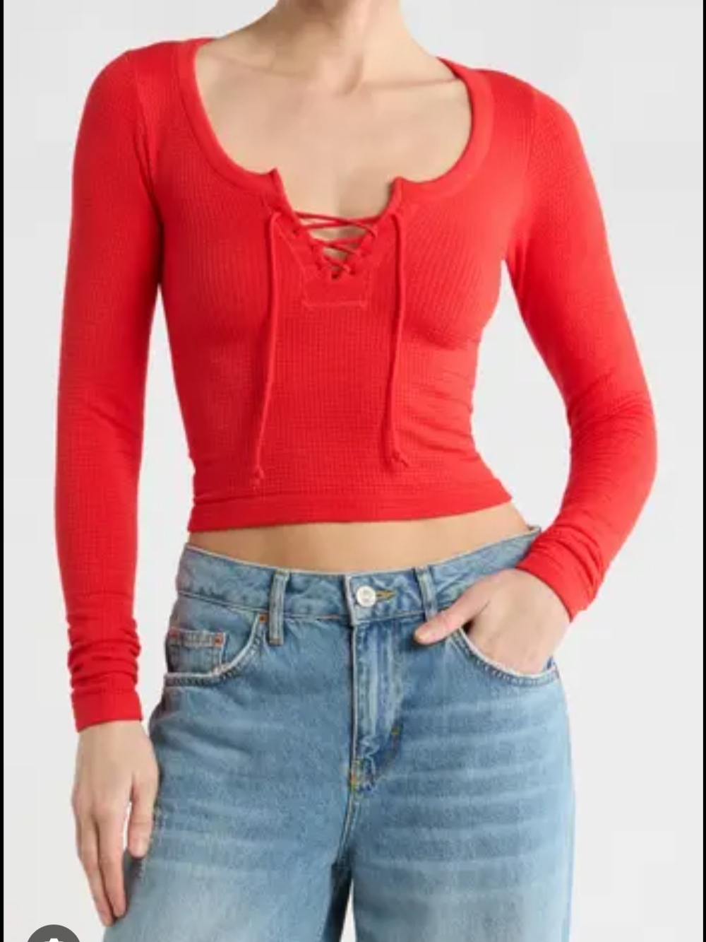 BDG Urban Outfitters Red Ribbed Lace-Up Long Sleeve Crop Top Nwot